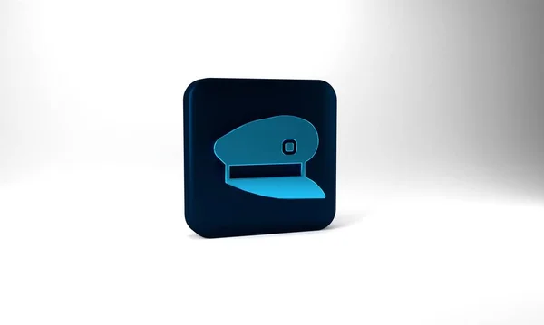 Blue Train Driver Hat Icon Isolated Grey Background Blue Square — Stockfoto