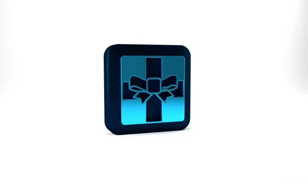 Blue Gift Box Icon Isolated Grey Background Merry Christmas Happy — Stockfoto