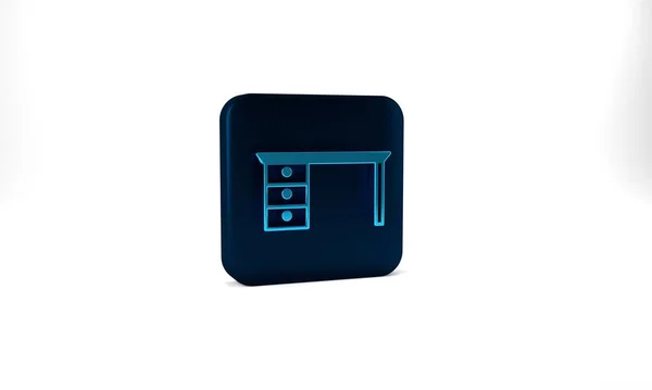 Blue Office Desk Icon Isolated Grey Background Blue Square Button — Stok fotoğraf