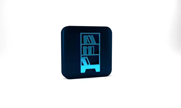 Blue Library Bookshelf Icon Isolated Grey Background Blue Square Button — 图库照片