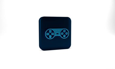 Blue Game controller or joystick for game console icon isolated on grey background. Blue square button. 3d illustration 3D render.