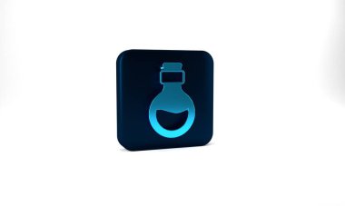 Blue Glass bottle with magic elixir icon isolated on grey background. Computer game asset. Blue square button. 3d illustration 3D render.