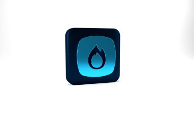 Blue Fire flame icon isolated on grey background. Blue square button. 3d illustration 3D render.