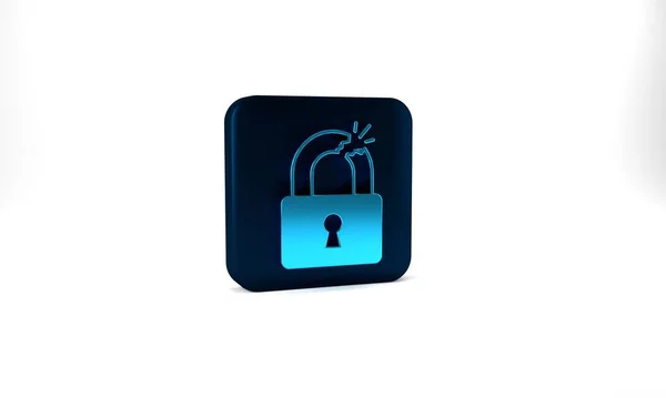 Blue Broken Cracked Lock Icon Isolated Grey Background Unlock Sign — Photo