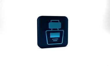 Blue Perfume icon isolated on grey background. Blue square button. 3d illustration 3D render.