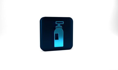 Blue Bottle of shampoo icon isolated on grey background. Blue square button. 3d illustration 3D render.