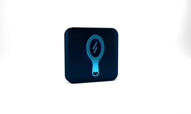 Blue Hand mirror icon isolated on grey background. Blue square button. 3d illustration 3D render.