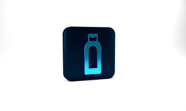 Blue Bottle of shampoo icon isolated on grey background. Blue square button. 3d illustration 3D render.
