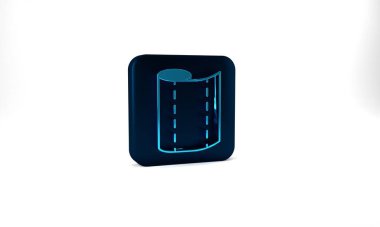 Blue Textile fabric roll icon isolated on grey background. Roll, mat, rug, cloth, carpet or paper roll icon. Blue square button. 3d illustration 3D render.