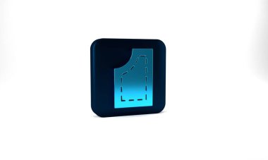 Blue Sewing pattern icon isolated on grey background. Markings for sewing. Blue square button. 3d illustration 3D render.