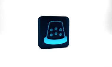Blue Thimble for sewing icon isolated on grey background. Blue square button. 3d illustration 3D render.
