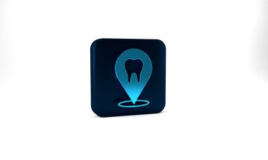 Blue Dental clinic location icon isolated on grey background. Blue square button. 3d illustration 3D render.