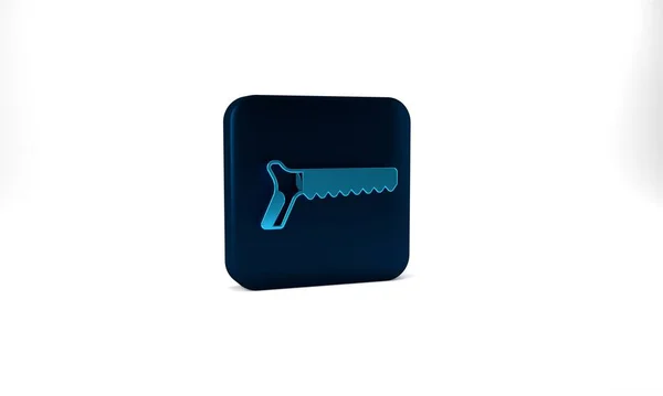 Blue Hand Saw Icon Isolated Grey Background Blue Square Button — Fotografia de Stock