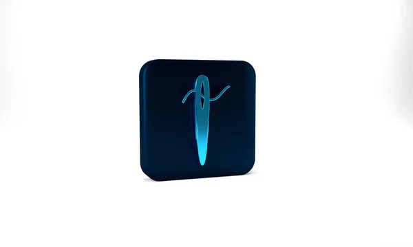 Blue Needle Sewing Thread Icon Isolated Grey Background Tailor Symbol — ストック写真