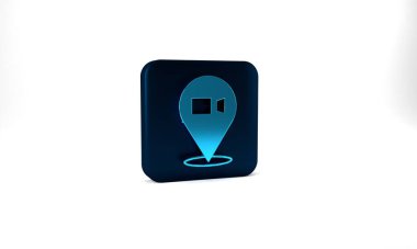 Blue Video chat conference icon isolated on grey background. Online meeting work form home. Remote project management. Blue square button. 3d illustration 3D render.