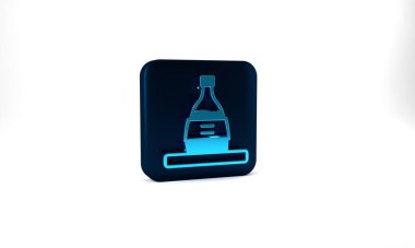 Blue Bottle of sake icon isolated on grey background. Blue square button. 3d illustration 3D render.