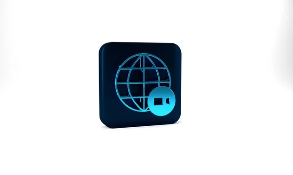 Blue Video Chat Conference Icon Isolated Grey Background Online Meeting — ストック写真
