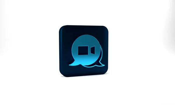 Blue Video Chat Conference Icon Isolated Grey Background Online Meeting — Stockfoto