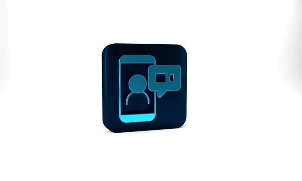 Blue Video Chat Conference Icon Isolated Grey Background Online Meeting — Stockfoto