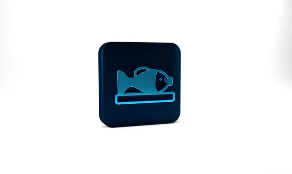 Blue Served Fish Plate Icon Isolated Grey Background Blue Square — Stok fotoğraf