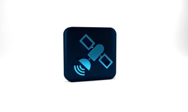 Blue Satellite icon isolated on grey background. Blue square button. 3d illustration 3D render.