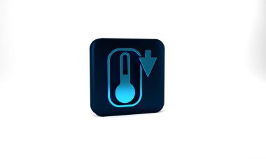 Blue Meteorology thermometer measuring heat and cold icon isolated on grey background. Thermometer equipment showing hot or cold weather. Blue square button. 3d illustration 3D render.
