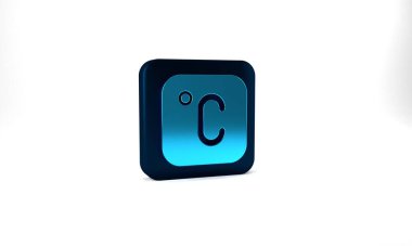 Blue Celsius icon isolated on grey background. Blue square button. 3d illustration 3D render.