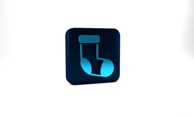 Blue Christmas stocking icon isolated on grey background. Merry Christmas and Happy New Year. Blue square button. 3d illustration 3D render.
