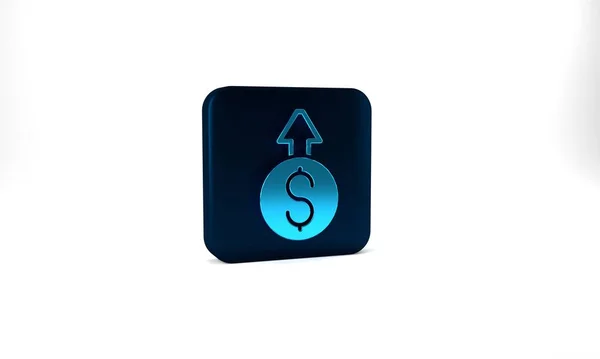 Blue Financial Growth Dollar Coin Icon Isolated Grey Background Increasing — Stockfoto