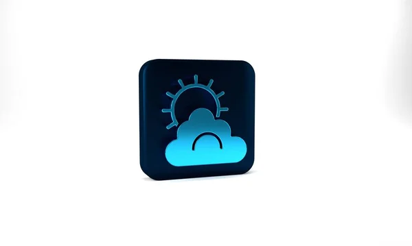 Blue Sun Cloud Weather Icon Isolated Grey Background Blue Square — 图库照片