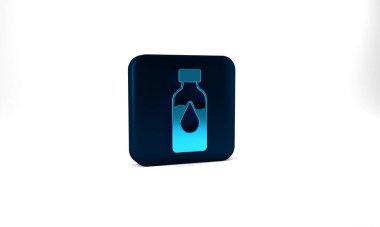 Blue Oil petrol test tube icon isolated on grey background. Cmemistry flask and falling drop. Blue square button. 3d illustration 3D render.
