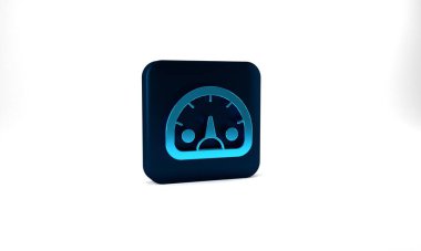 Blue Speedometer icon isolated on grey background. Blue square button. 3d illustration 3D render.