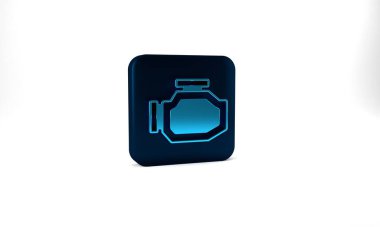 Blue Check engine icon isolated on grey background. Blue square button. 3d illustration 3D render.
