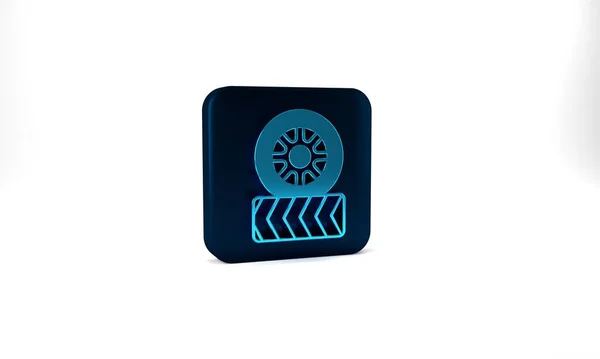 Blue Car Tire Wheel Icon Isolated Grey Background Blue Square — Stok fotoğraf