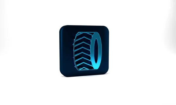 Blue Car Tire Wheel Icon Isolated Grey Background Blue Square — Stockfoto