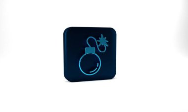 Blue Bomb ready to explode icon isolated on grey background. Blue square button. 3d illustration 3D render.