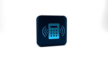 Blue Security system control panel with display icon isolated on grey background. Keypad of security system for entering inside. Blue square button. 3d illustration 3D render.