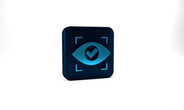 Blue Eye scan icon isolated on grey background. Scanning eye. Security check symbol. Cyber eye sign. Blue square button. 3d illustration 3D render.