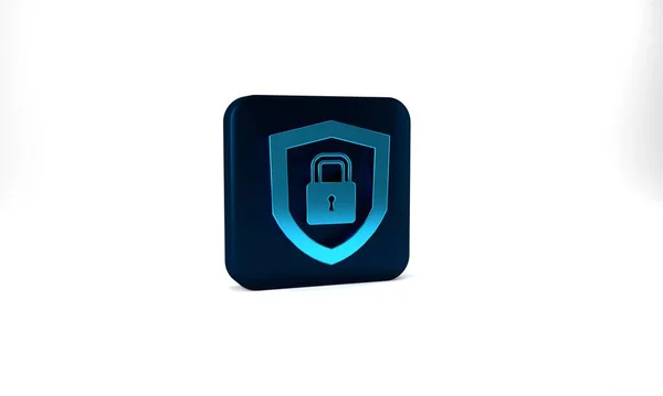 Blue Shield Security Lock Icon Isolated Grey Background Protection Safety — Stock Photo, Image