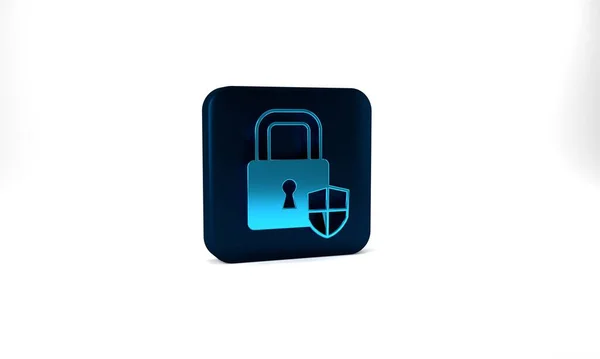 Blue Shield Security Lock Icon Isolated Grey Background Protection Safety — Zdjęcie stockowe
