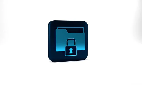 Blue Folder Lock Icon Isolated Grey Background Closed Folder Padlock — Stockfoto