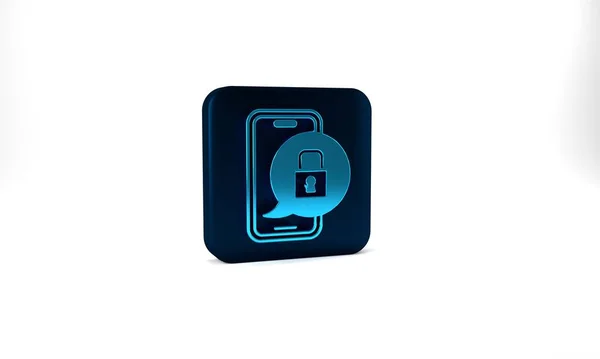 Blue Smartphone Closed Padlock Icon Isolated Grey Background Phone Lock — Stockfoto