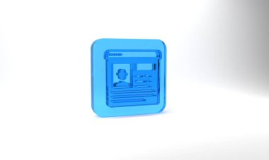 Blue Resume icon isolated on grey background. CV application. Searching professional staff. Analyzing personnel resume. Glass square button. 3d illustration 3D render.