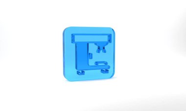 Blue Coffee machine icon isolated on grey background. Glass square button. 3d illustration 3D render.