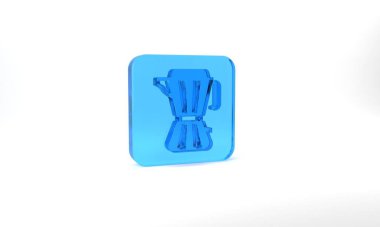 Blue Coffee maker moca pot icon isolated on grey background. Glass square button. 3d illustration 3D render.