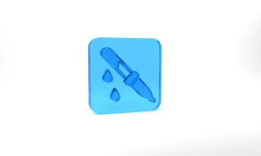 Blue Pipette icon isolated on grey background. Element of medical, chemistry lab equipment. Medicine symbol. Glass square button. 3d illustration 3D render.