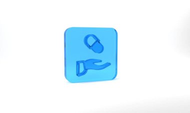 Blue Medical prescription icon isolated on grey background. Rx form. Recipe medical. Pharmacy or medicine symbol. Glass square button. 3d illustration 3D render.