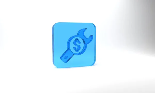 Blue Repair Price Icon Isolated Grey Background Dollar Wrench Glass — Stock Fotó