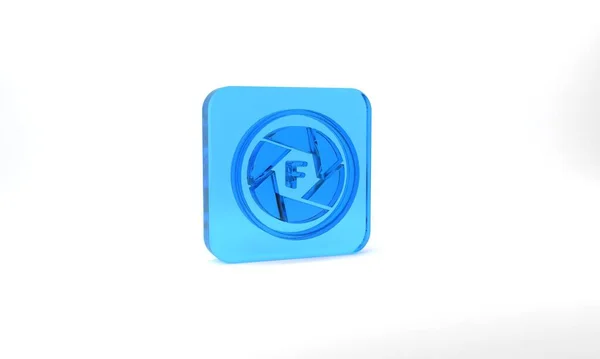 Blue Camera Shutter Icon Isolated Grey Background Glass Square Button — Stok fotoğraf