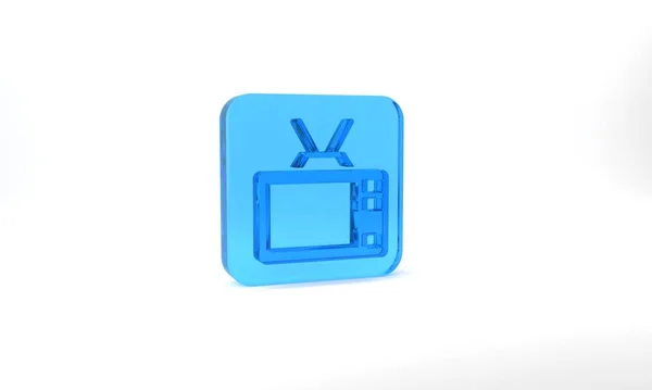 Blue Retro Icon Isolated Grey Background Television Sign Glass Square — Stockfoto